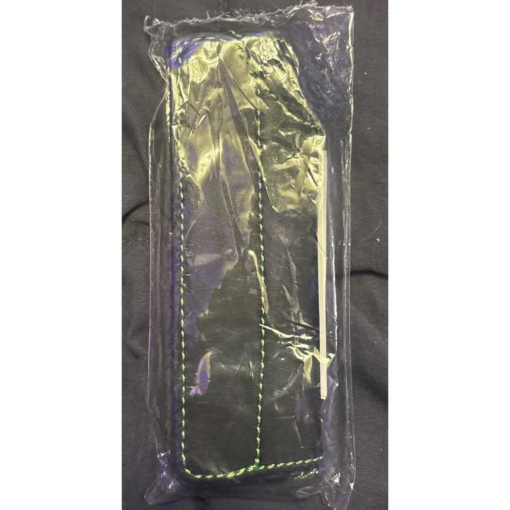NEW Quiver Black Leather Double Pen Holder Green Stitch Notebook Journal Sleeve